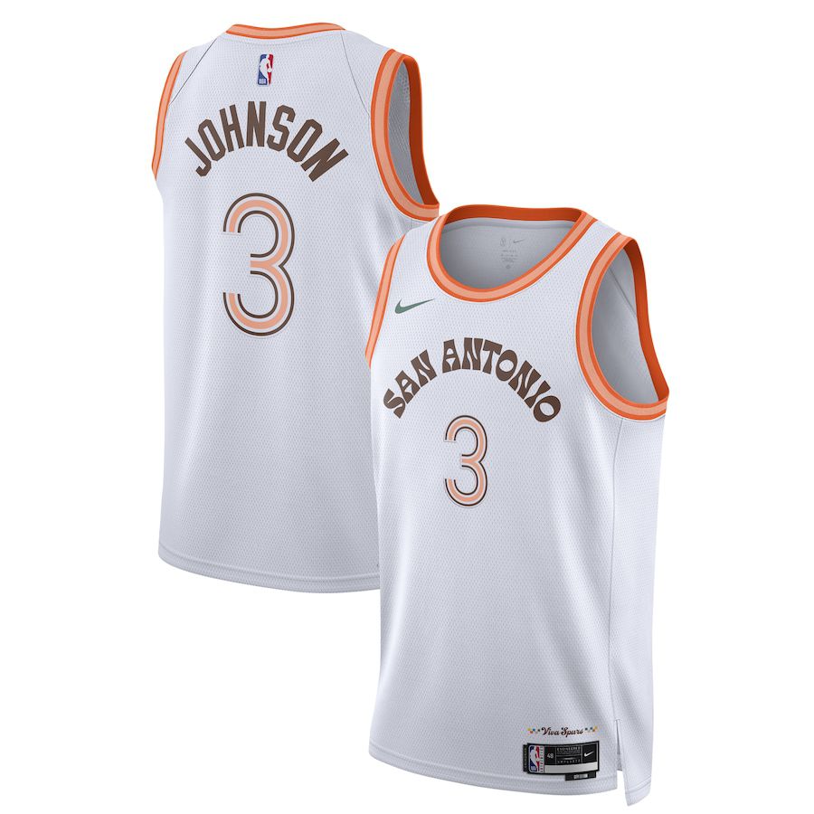 Men San Antonio Spurs #3 Keldon Johnson Nike White City Edition 2023-24 Swingman NBA Jersey->san antonio spurs->NBA Jersey